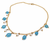 Pearl and blue bead charm necklace, gold-tone chain, dangling drops, women's fashion jewellery