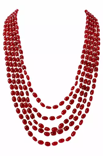 Red oval beads maala, multi-layer strand necklace, 22 inches, traditional indian style