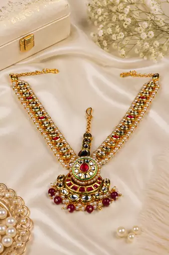 Ruby Kundan Pearl Bridal Matha Patti