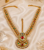 Red and green kundan bridal headpiece