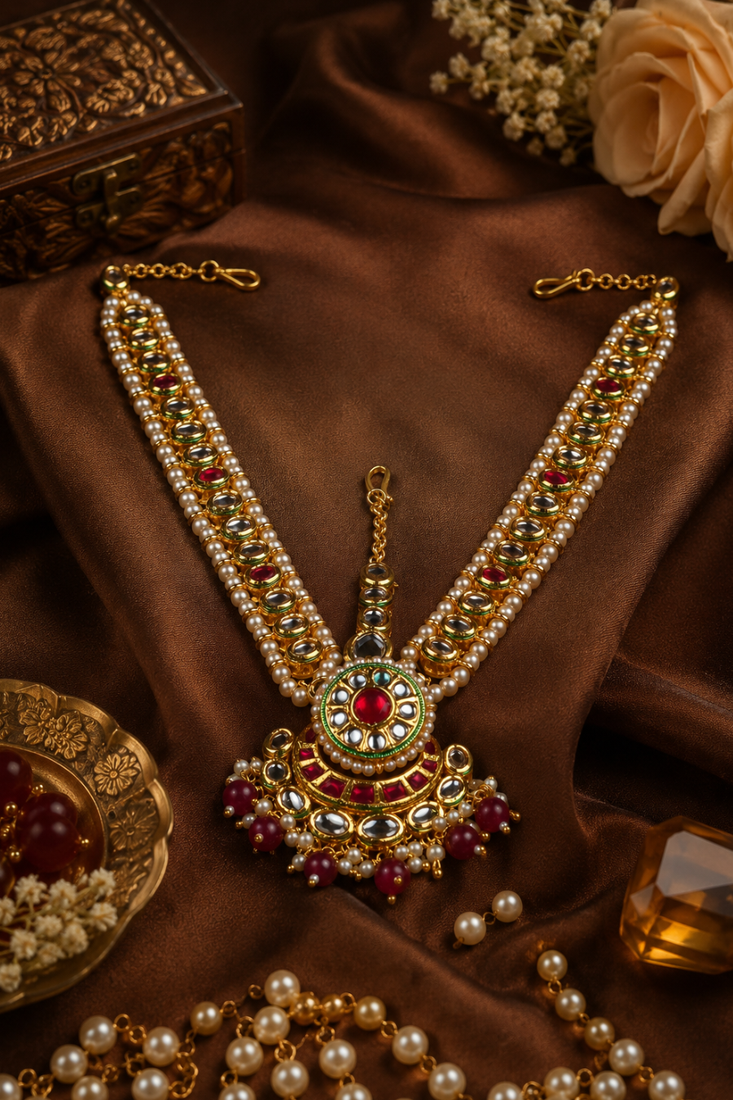 Ruby Kundan Pearl Bridal Matha Patti