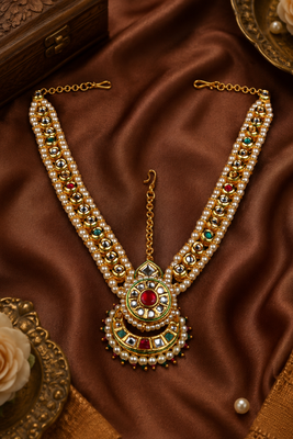 Red and green kundan bridal headpiece 2
