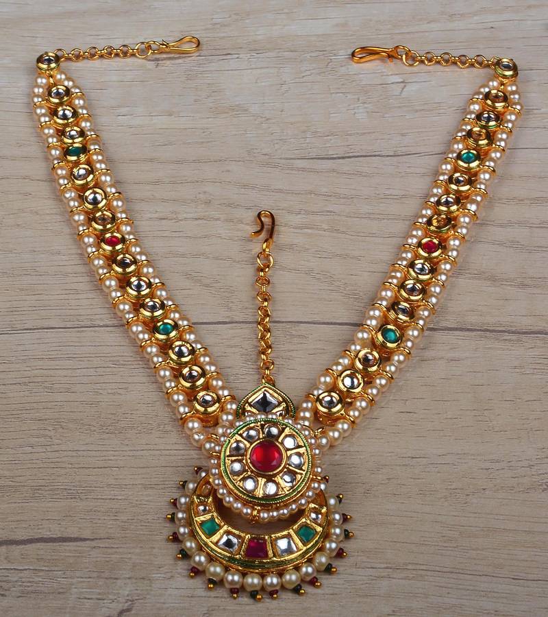 Red and green kundan bridal headpiece