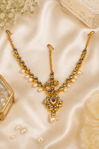 Pearl leaf kundan passa matha patti