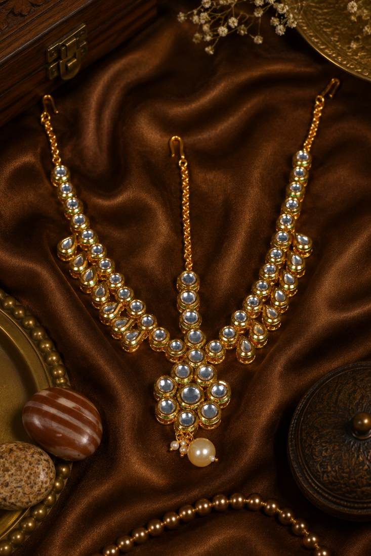 Cluster kundan pearl passa matha patti