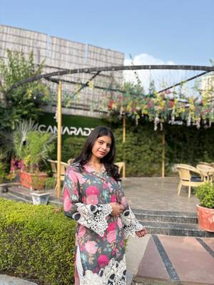Abstract Floral Printed Embroidered Straight Fit Kurta with Dhoti Pant - Multi 3