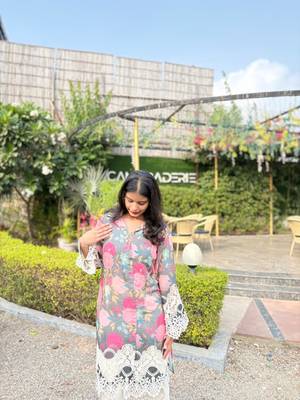 Abstract Floral Printed Embroidered Straight Fit Kurta with Dhoti Pant - Multi 4
