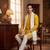 Men yellow chanderi silk solid embroidered straight kurta with dupatta