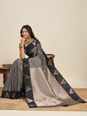 Grey woven art silk saree for women 4