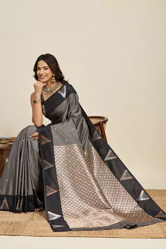 Grey woven art silk saree for women