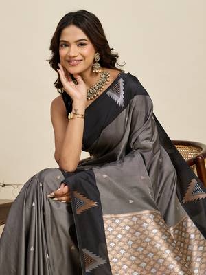 Grey woven art silk saree for women 5