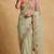 Light green embroidered net designer saree with designer rani pink blouse fabric