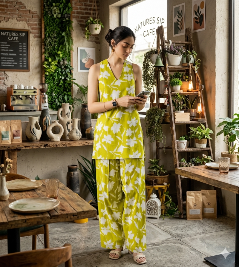 WOMEN FLORAL PRINT STARIGHT co ord set 