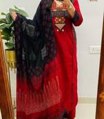 Floral embroidered pure cotton v neck kurta trouser & dupatta set