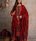 Floral embroidered pure cotton round neck kurta trouser & dupatta set