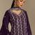 Wine embroideried chinon semi stitched palazzo suit
