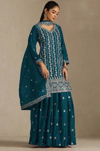 Morpich embroidered chinon palazzo suit