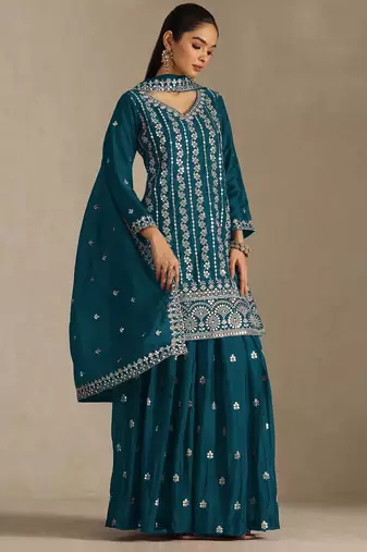 Morpich embroidered chinon palazzo suit