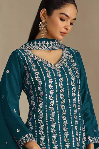 Morpich embroidered chinon palazzo suit
