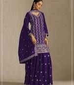 Purple embroidered chinon palazzo suit