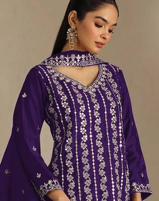 Purple embroidered chinon palazzo suit 2