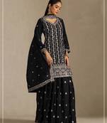 Black embroidered chinon palazzo suit