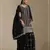 Black embroidered chinon palazzo suit