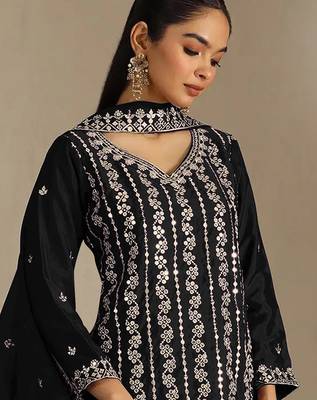 Black embroidered chinon palazzo suit 2