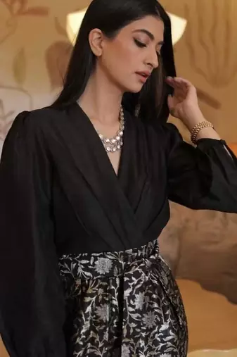 Raw silk shirt with Banarasi brocade pant coord set