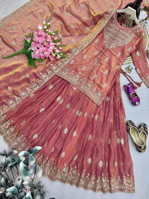 Womens Traditional Peach Heavy Work Ethnic Ensemble Lehenga Set 2