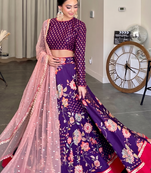 Royal Purple Floral Embroidered Lehenga Choli Set