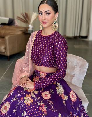 Royal Purple Floral Embroidered Lehenga Choli Set 2