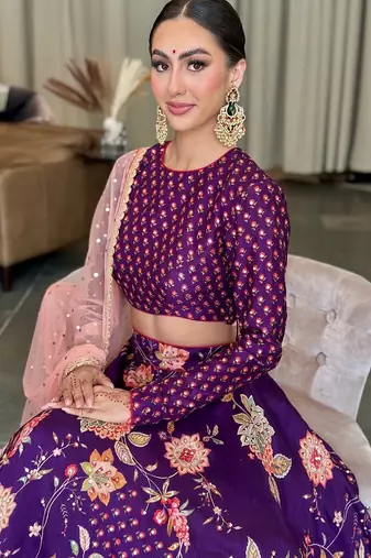 Royal Purple Floral Embroidered Lehenga Choli Set