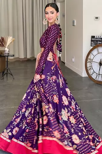 Royal Purple Floral Embroidered Lehenga Choli Set
