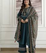 Floral embroidered pure cotton round neck kurta trouser & dupatta set