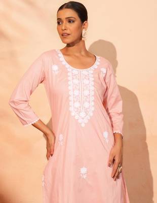 Women's Gorgeous Thread Work Pure Cotton Fabric Straight Kurta Pant and Dupatta Set 2
