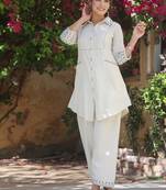 Floral embroidered pure cotton round neck co-ord set