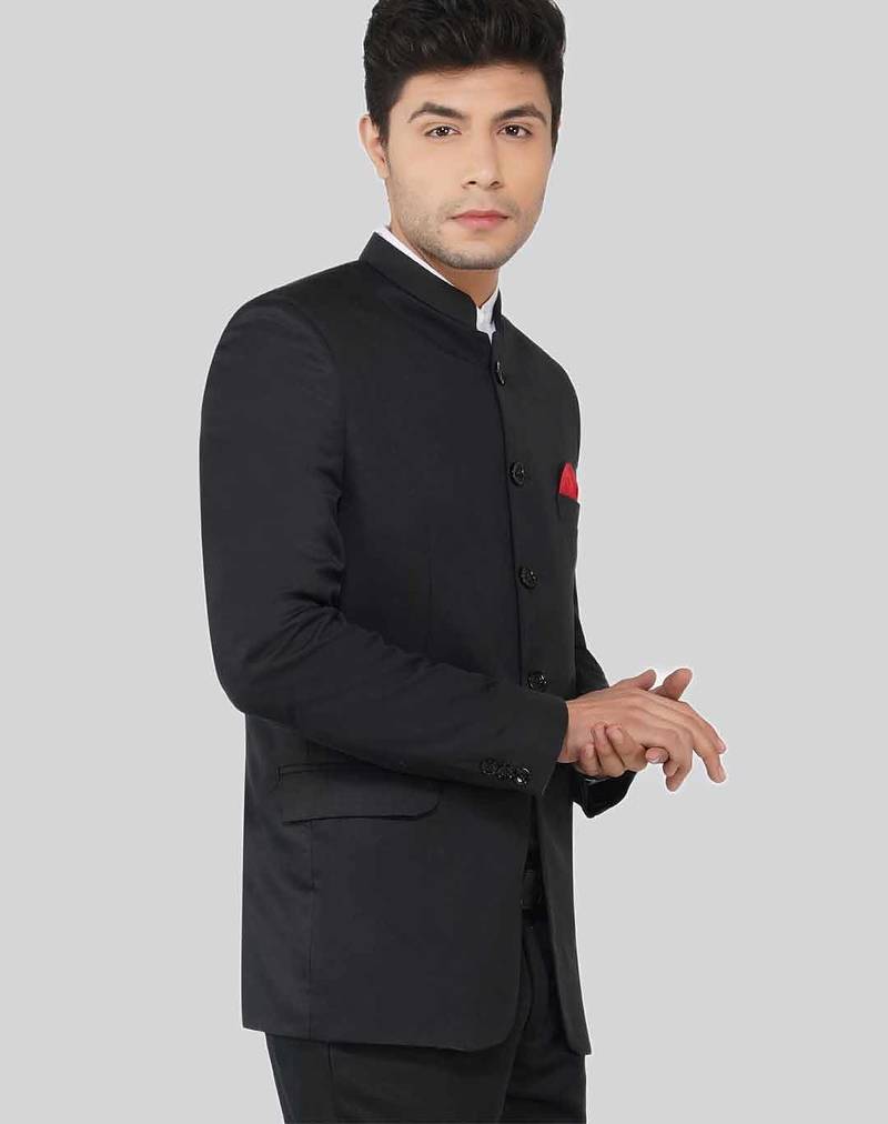 Mens black bandhgala suit