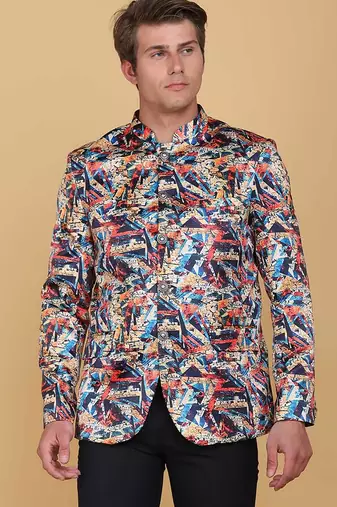 Mens printed bandhgala blazer