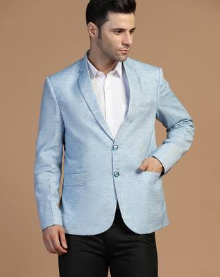 Mens blue linen solid blazer 1