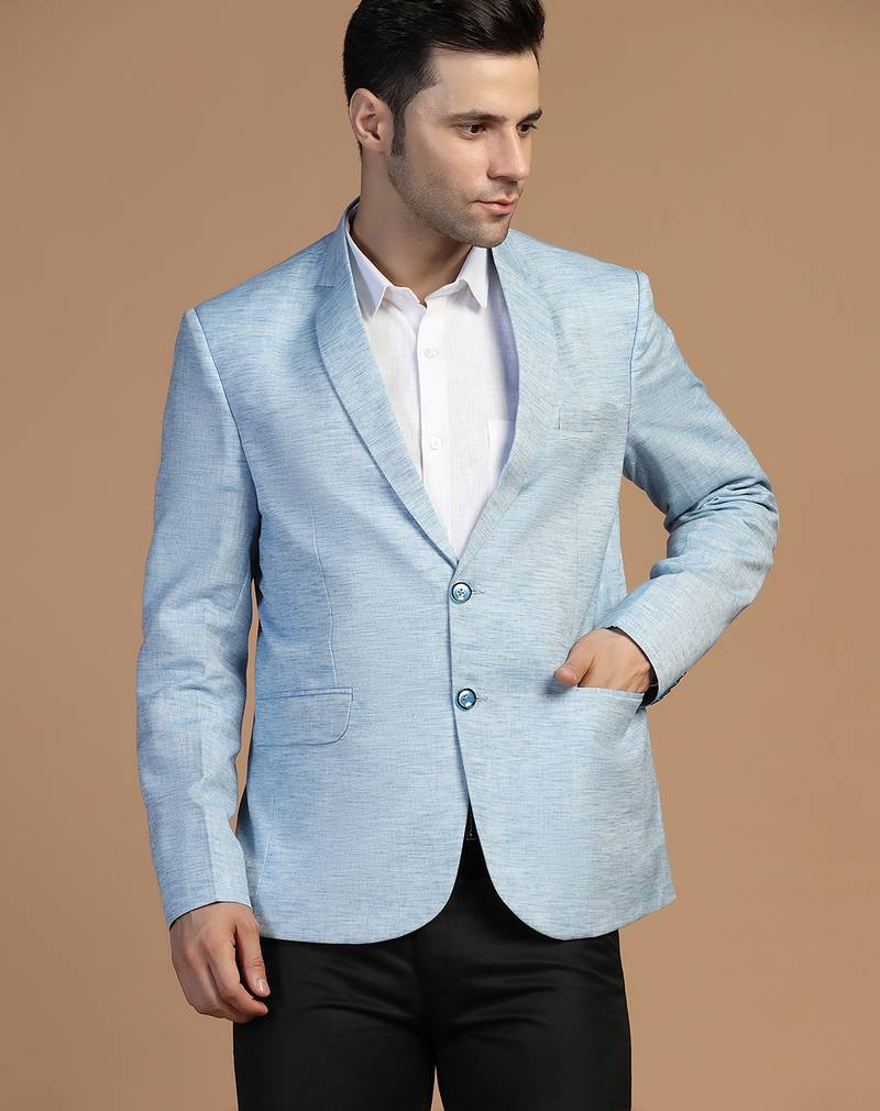 Mens blue linen solid blazer