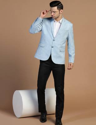 Mens blue linen solid blazer 2