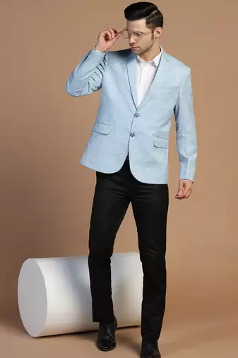 Mens blue linen solid blazer
