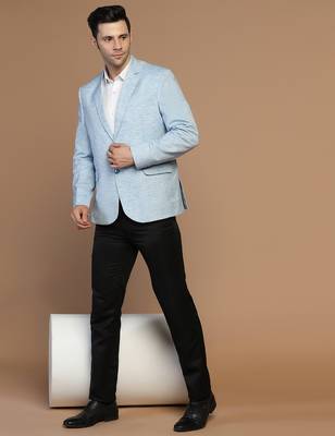 Mens blue linen solid blazer 3