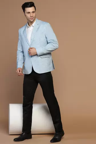 Mens blue linen solid blazer