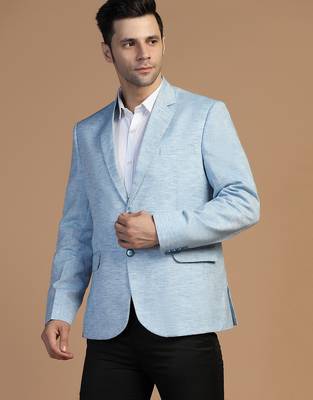 Mens blue linen solid blazer 4