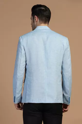 Mens blue linen solid blazer
