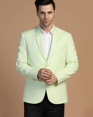 Mens green linen solid blazer 1
