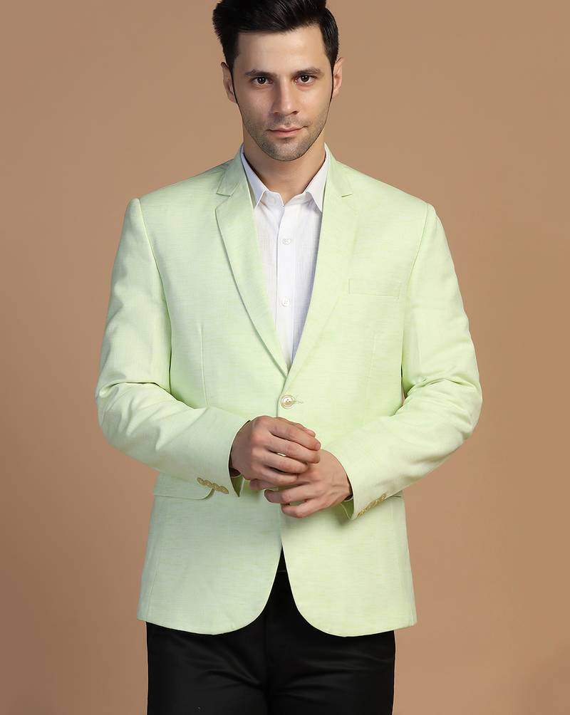 Mens green linen solid blazer