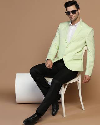 Mens green linen solid blazer 2